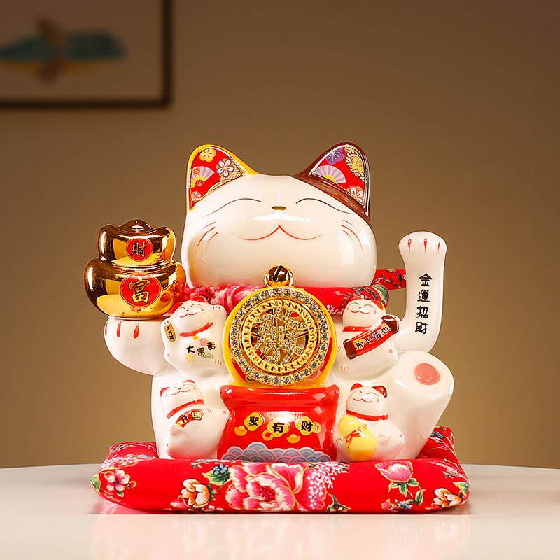陶瓷招财猫摆件自动招手大号手摇新款收银台开业礼物居家客厅入户