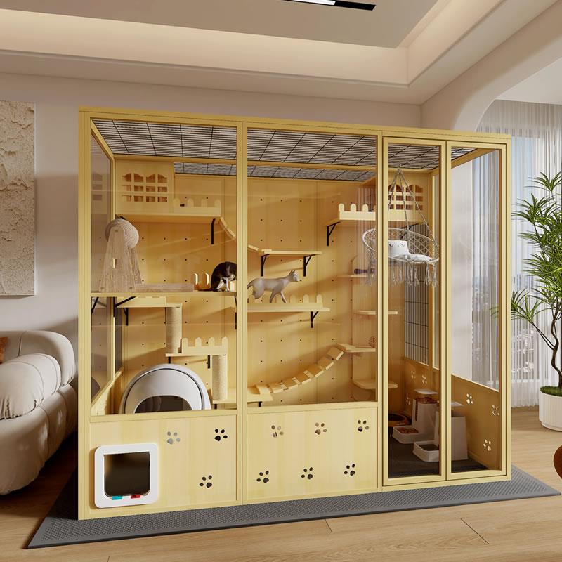 全景猫别墅猫屋家用豪华实木猫笼室内猫舍猫窝猫咪别墅玻璃猫房子