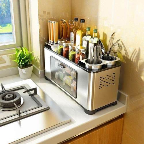 不锈钢厨房台面置物刀架调料箱多功能用品筷子笼调味料套装收纳盒