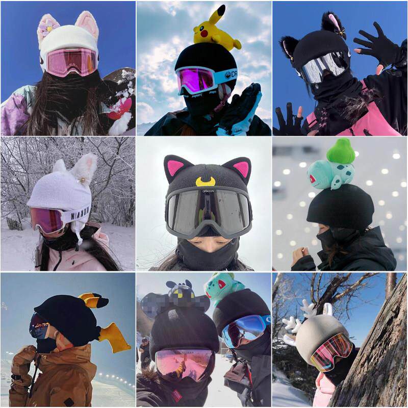 熊猫大人滑雪头盔套单双板滑雪帽罩滑翔伞电瓶车滑板可爱头盔装饰