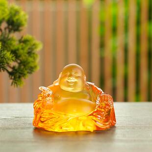 古法琉璃弥勒佛菩萨大肚笑脸招财家居桌面摆件汽车中控台装饰摆饰