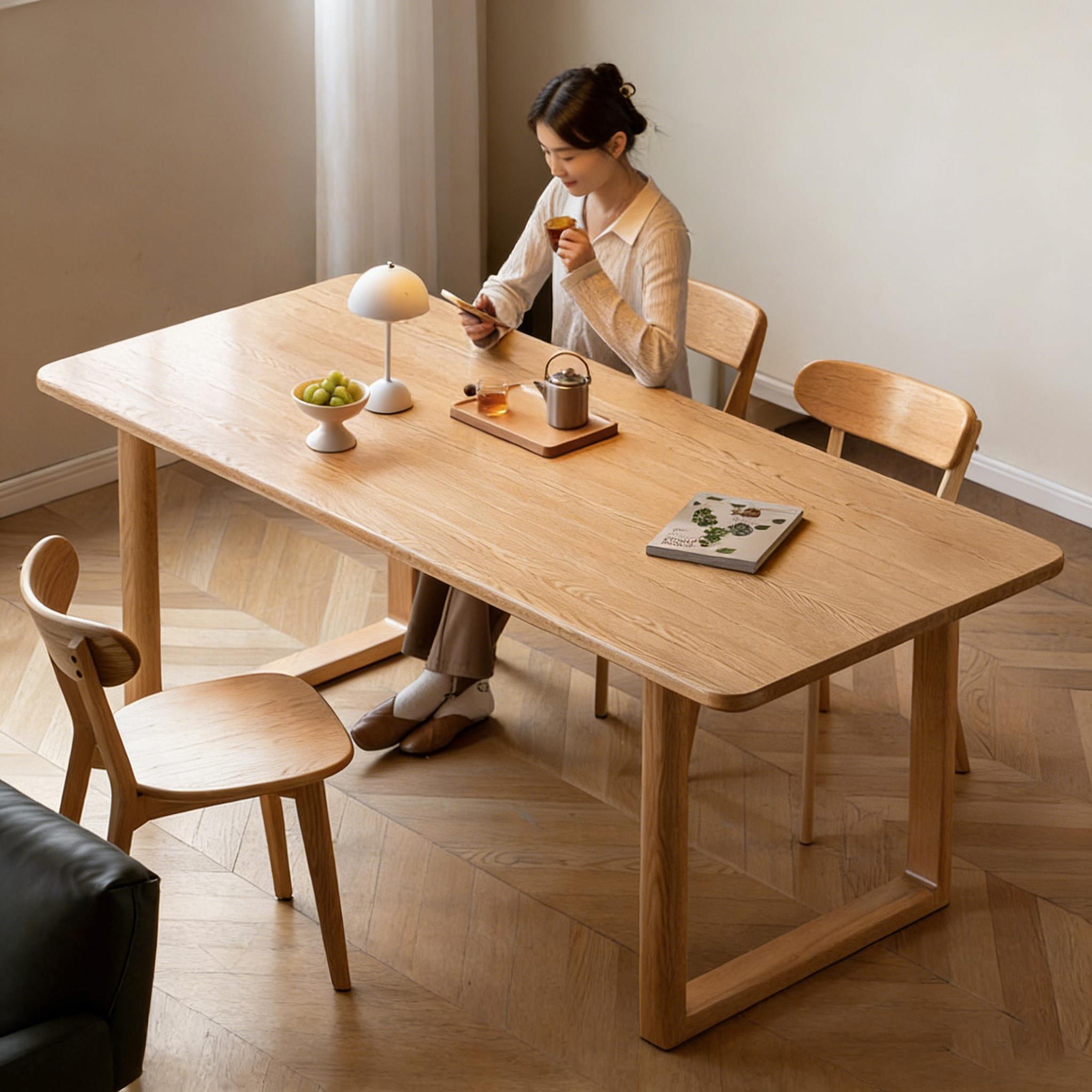 实木餐桌餐厅家用饭桌简约原木风餐桌大板桌白蜡木书房桌子工作台