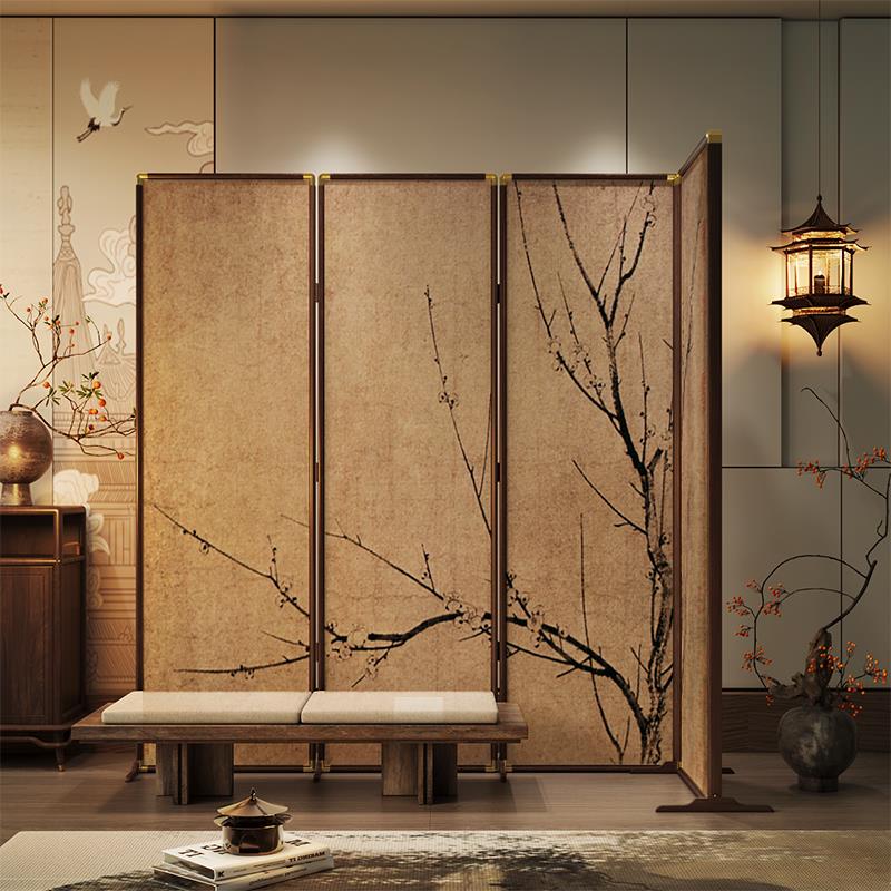 新中式2025新款折叠屏风客厅落地遮挡实木高级感宋氏美学隔断折屏