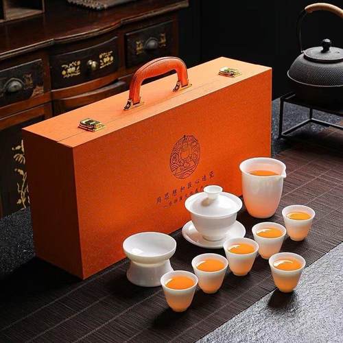 羊脂玉白瓷整套功夫茶具 高档简约茶具套装 送礼家用泡茶茶具