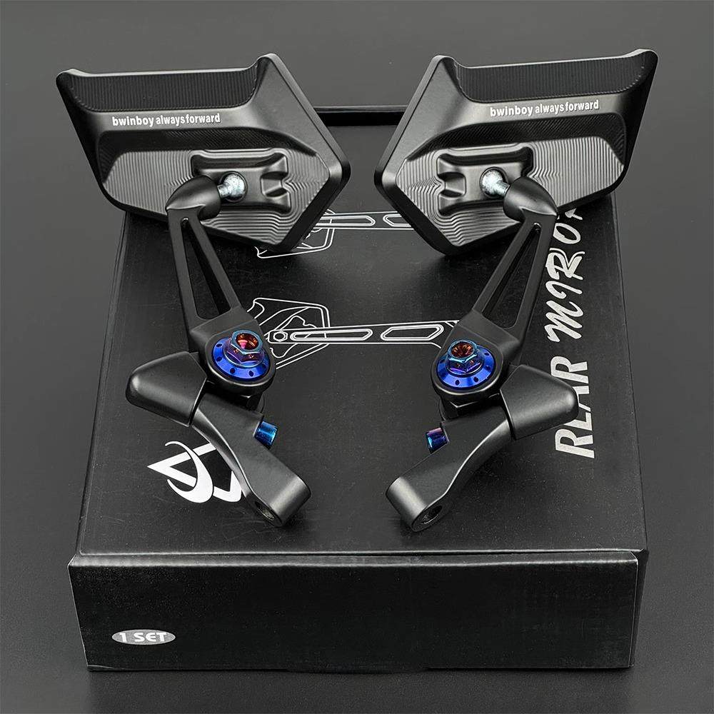 蓝白镜刀锋后视镜电动车电摩摩托车侧边镜防锈烧钛螺丝通用反光镜