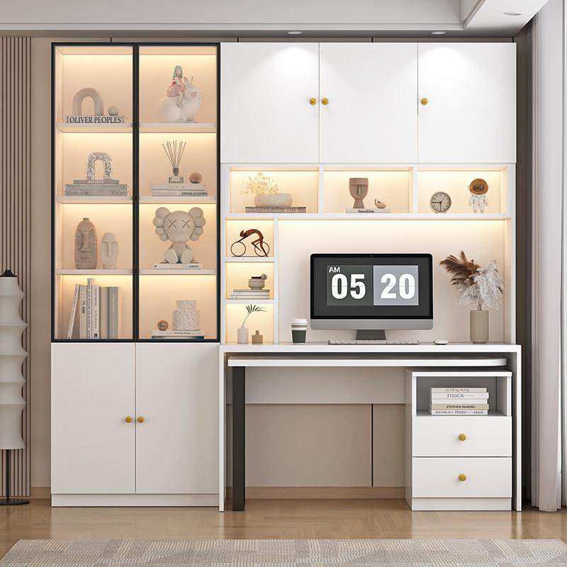 实木书桌书架一体桌书柜转角电脑桌台式办公桌学生学习桌子可旋转