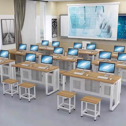 学校微机室电脑桌中小学计算机多媒体教室单双人桌椅机房电脑桌椅