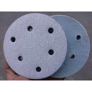 包邮5寸6孔植绒砂纸片白砂自粘拉绒片125MM砂纸磨片圆盘红砂纸片