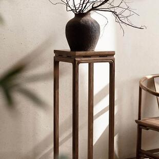 新中式花架全实木黑胡桃置物架客厅花盆架落地式束腰花几明式简约