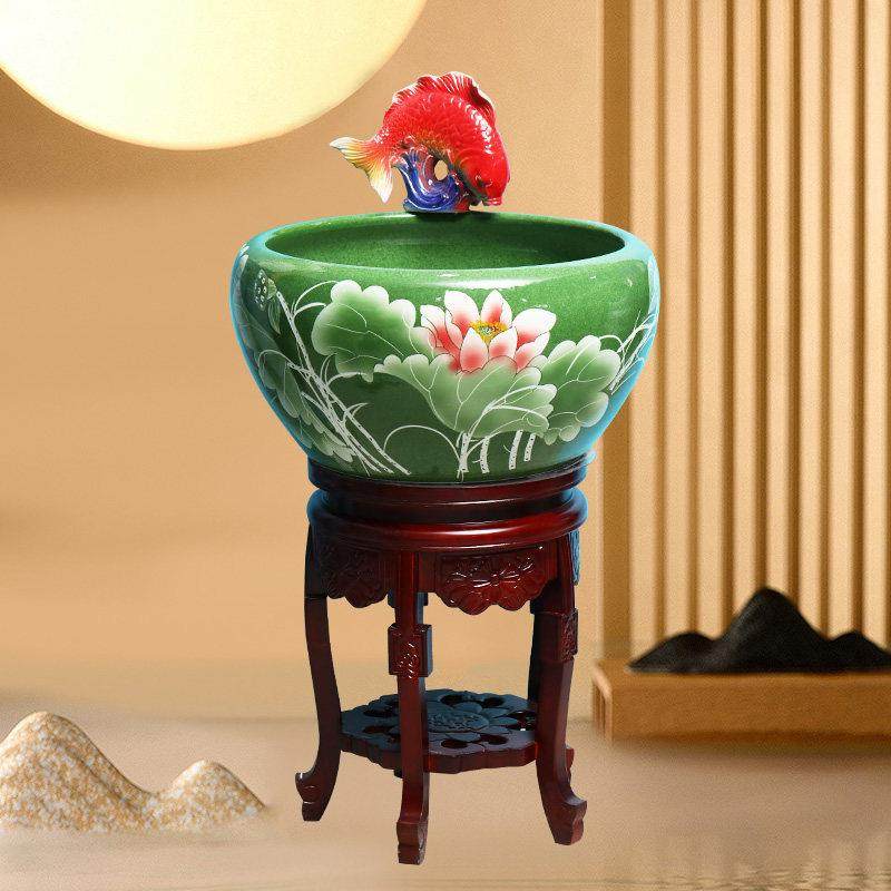 景德镇新款陶瓷鱼缸循环喷水加湿金鱼缸办公室落地青花缸客厅公司,宠物/宠物食品及用品,桌面缸,淘宝优惠券,粉丝福利购,淘宝优惠卷