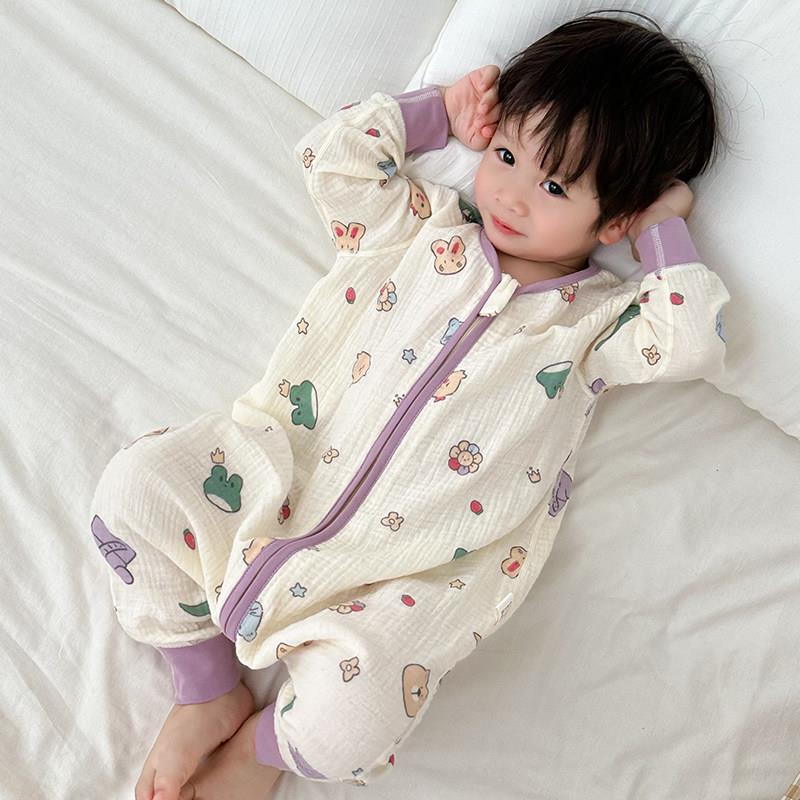 婴儿睡袋春夏款宝宝护肚空调服薄款柔软透气棉纱布幼童分腿防踢被