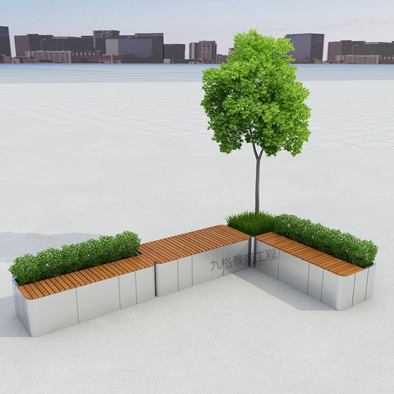 户外不锈钢花箱商场休闲坐凳室外座椅组合花坛铁艺种植槽隔断花架