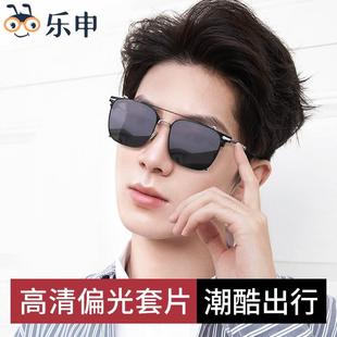 带偏光镜片可配度数开车外配太阳眼镜 近视镜专用方形墨镜夹片男款