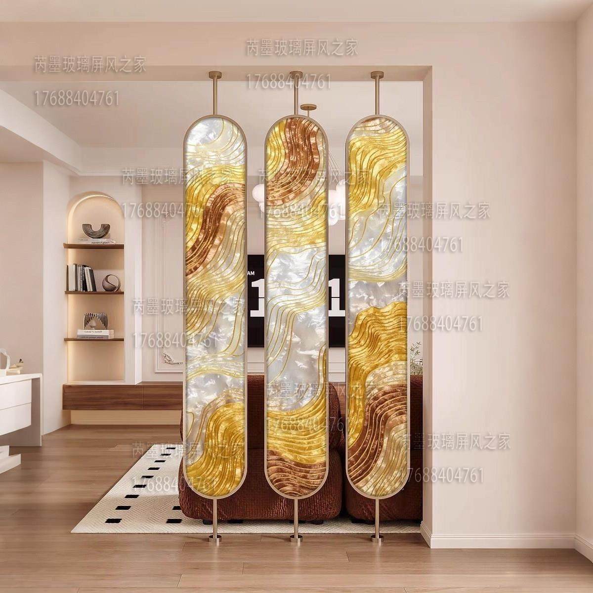 掐丝手绘珐瑯彩法式艺术玻璃客厅卧室玻璃屏风隔断入户正对门玄关