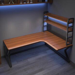 实木转角电脑桌进口松木拐角桌书桌家用带置物架L型转角电竞桌