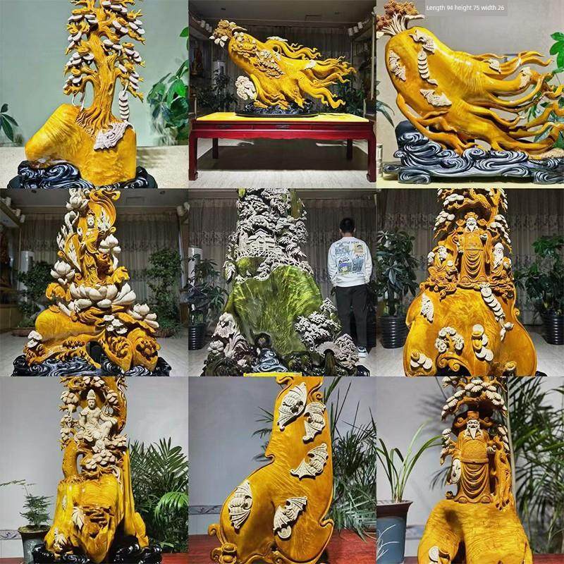 太行崖柏根雕木雕摆件手把件达摩观音弥勒佛财神实木家居客厅摆设