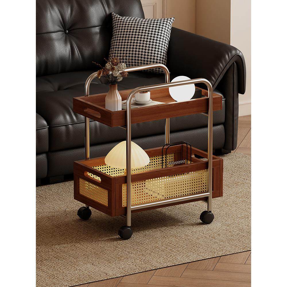 实木边几可移动不锈钢收纳中古小推车客厅储物藤编置物架简约餐车,住宅家具,移动边几/推车,淘宝优惠券,粉丝福利购,淘宝优惠卷