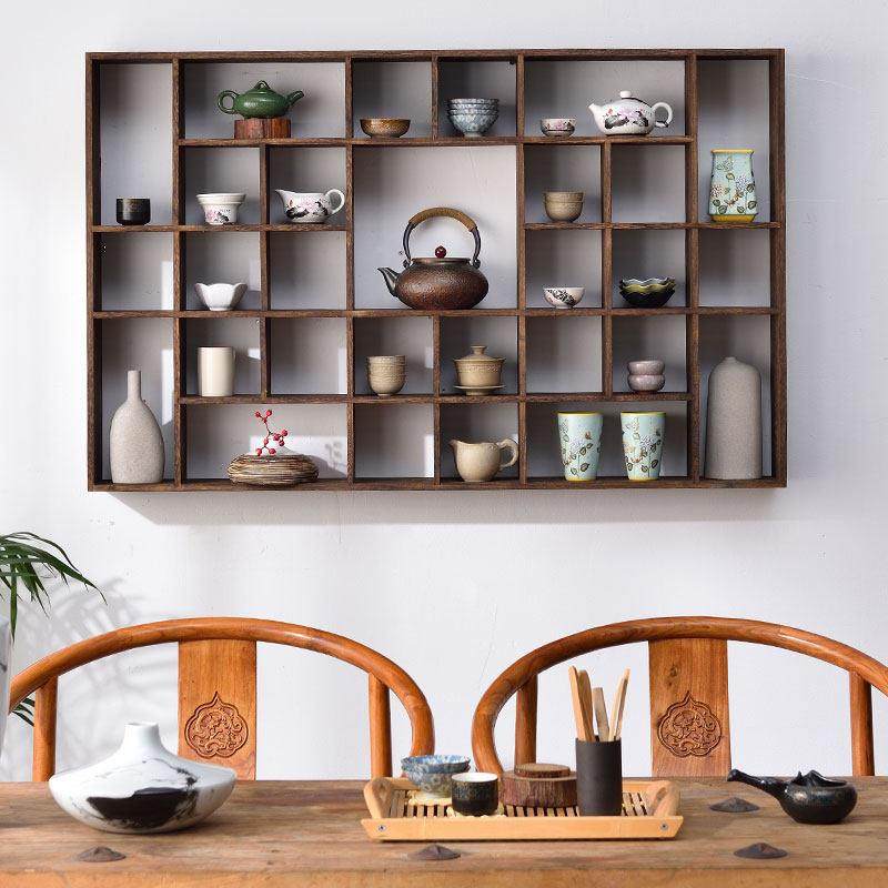 烧桐木博古架实木茶杯架子茶壶茶具架置物架壁挂中式复古多宝阁,住宅家具,多宝格/博古架,淘宝优惠券,粉丝福利购,淘宝优惠卷