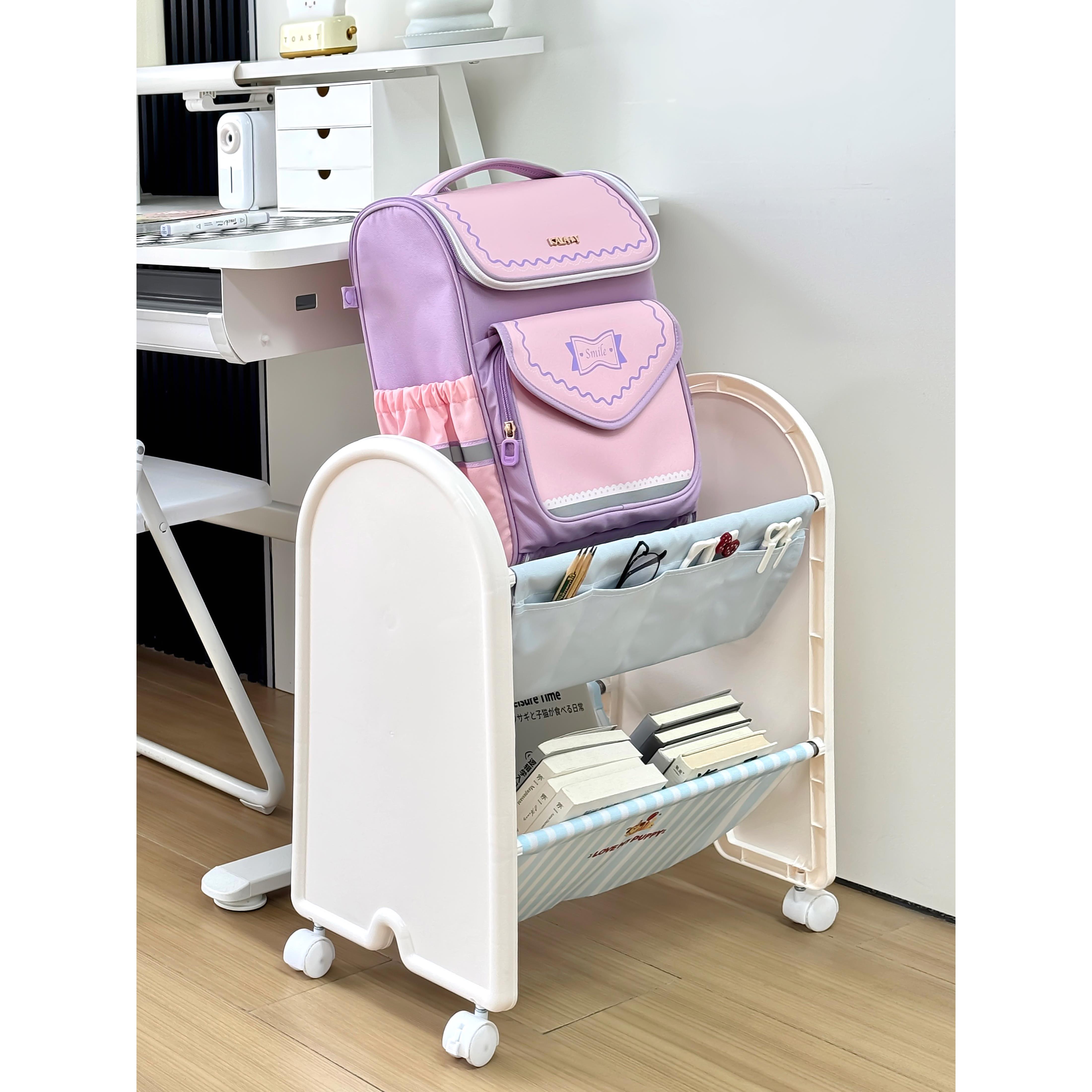 书架落地多层带轮可移动小推车书包置物架桌下储物架家用简易书柜