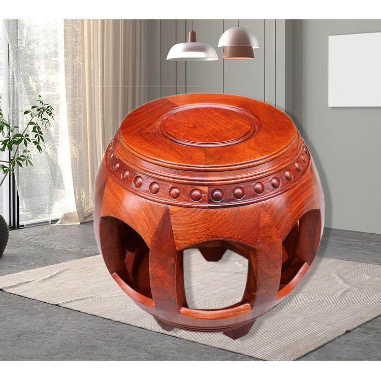 红木家具缅甸花梨木圆形凳子鼓凳大果紫檀实木中式化妆凳古筝琴凳