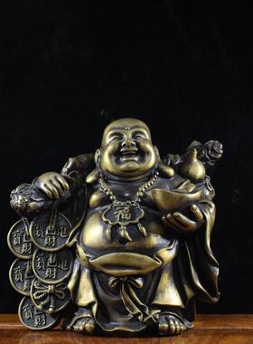 纯铜弥勒佛摆件挑袋佛像大肚笑佛神像招财客厅店铺供奉办公室