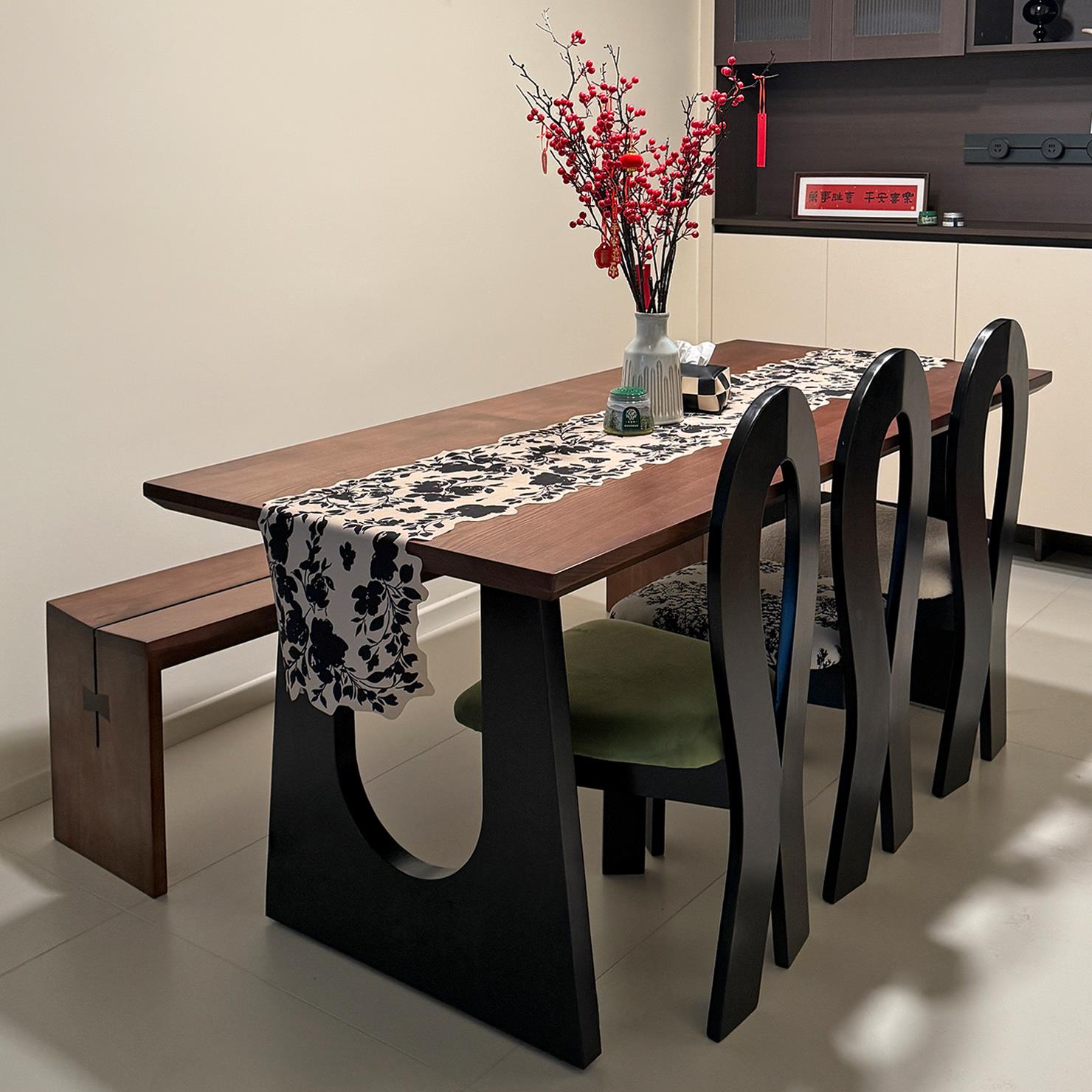 中古风实木餐桌长方形家用黑胡桃木色客厅桌子原木大板书桌工作台