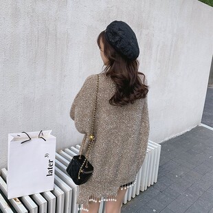 冬季202d1新款不规则韩版中长款套头宽松慵懒风毛衣女秋冬外穿洋