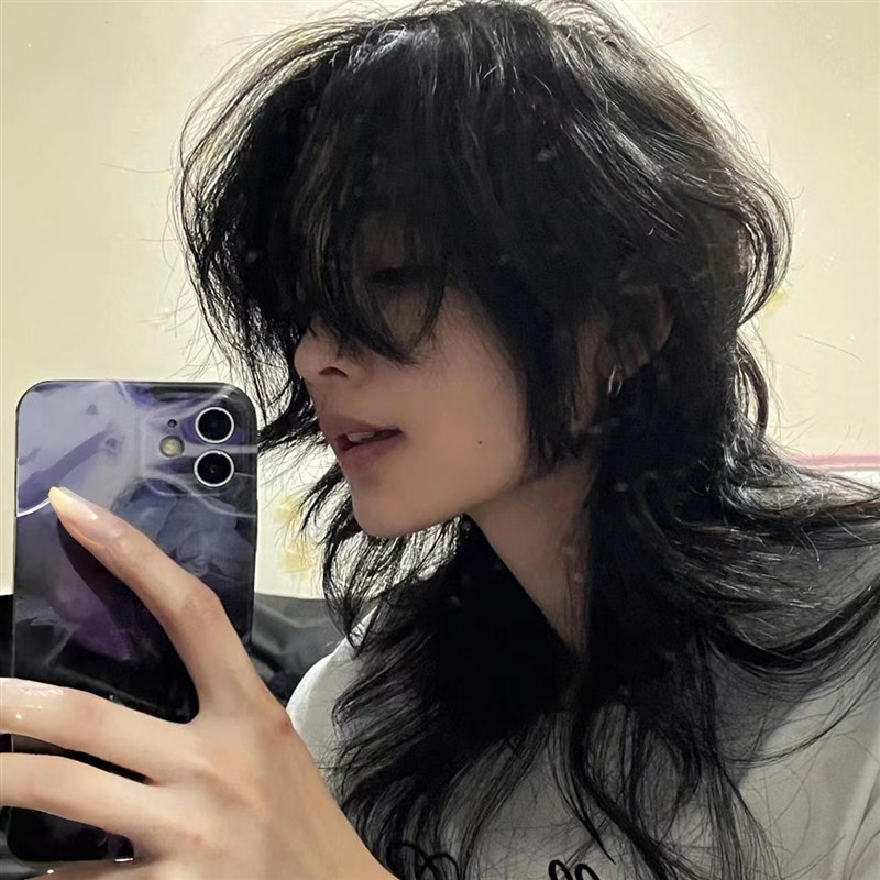 假发男长狼尾个性鲻鱼头层次感拖尾狼尾中长发自然韩版显脸小头套