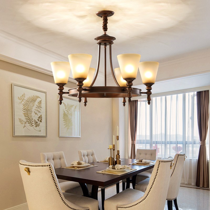 美式复古吊灯乡村简约田园客厅灯铁艺H仿古大气古铜色餐厅卧室灯