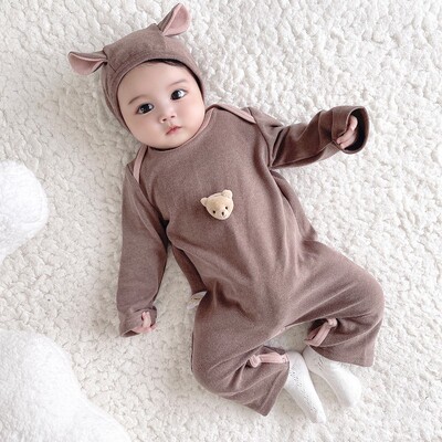 婴儿套装秋冬款女宝宝三个月宝宝冬装连体衣德绒家居服睡衣1036