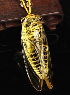 天然黄水晶手工金蝉知了吊坠金蝉毛衣项链男女款生日礼物