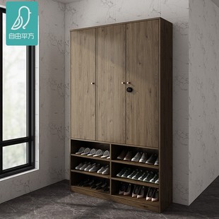 带锁鞋柜家用门外楼道电t梯口大容量多层超室外走廊用原木色高鞋