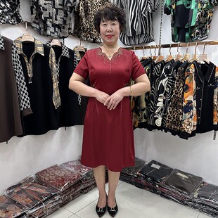 高端中年妈妈g参加婚礼连衣裙女小个子手工串珠年轻款喜婆婆婚宴