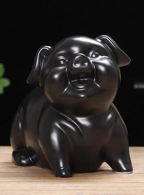 陶瓷黑猪摆件招财风水镇宅补角黑色生肖猪摆设瓷器可爱装饰工艺礼