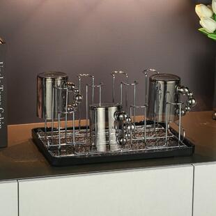 德国进口不锈钢杯架玻璃杯置物架创意客厅水杯收纳架倒挂架带托盘