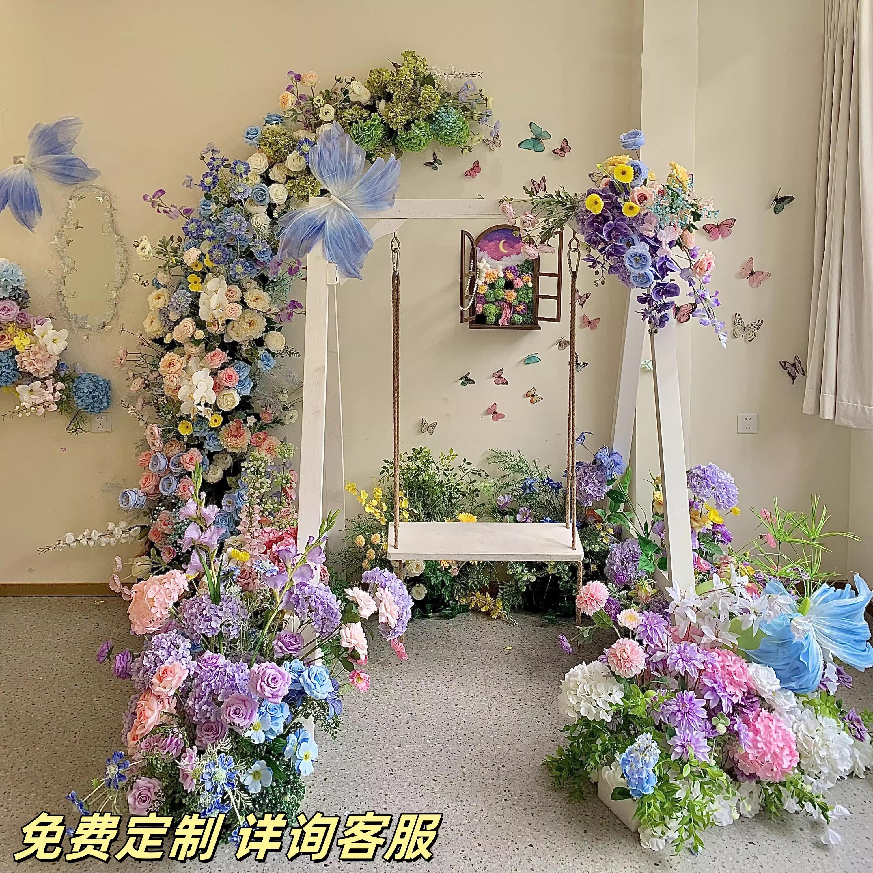 莫奈花园造景仿真花橱窗门店田园风婚礼拱门网红打卡摆设花墙装饰图片