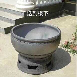 瓦盆鱼缸养兰寿金鱼缸无釉土陶缸黑陶泥盆家用超大型传统中式复古