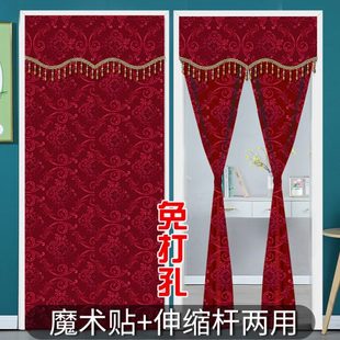 免打孔厨房遮挡帘双层加厚门帘卧室家用空调隔断帘卫生间厕所布帘