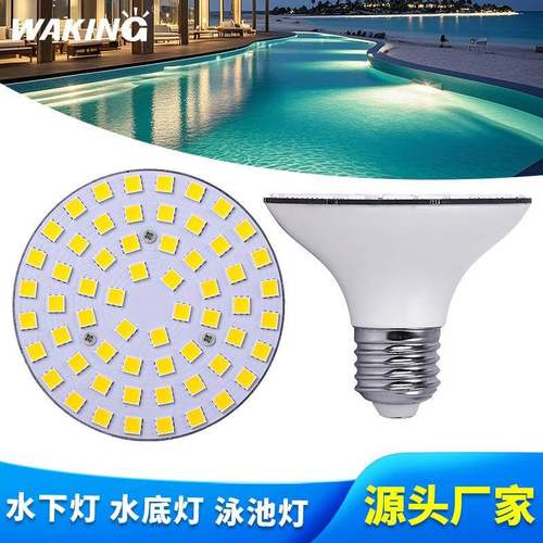 E27螺丝口LED泳池灯泡RGB七彩IP68水底灯12V水下灯替换光源灯芯