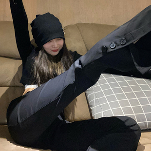 微胖女生穿搭大码 长 设计感小众女胖妹妹高腰mm修身 开叉X排扣西装