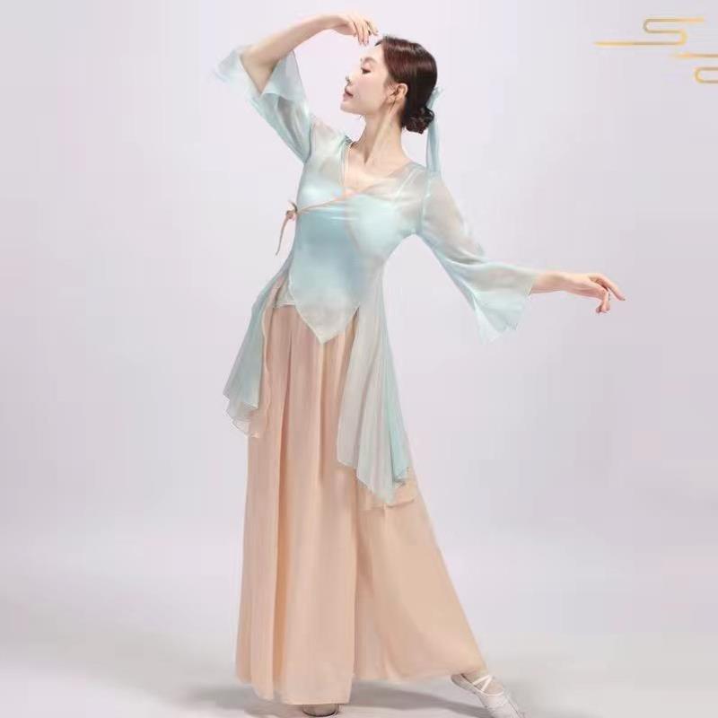文艺古典舞蹈服纱衣中国舞练功服女身韵仙气飘逸雪纺上衣演出服女