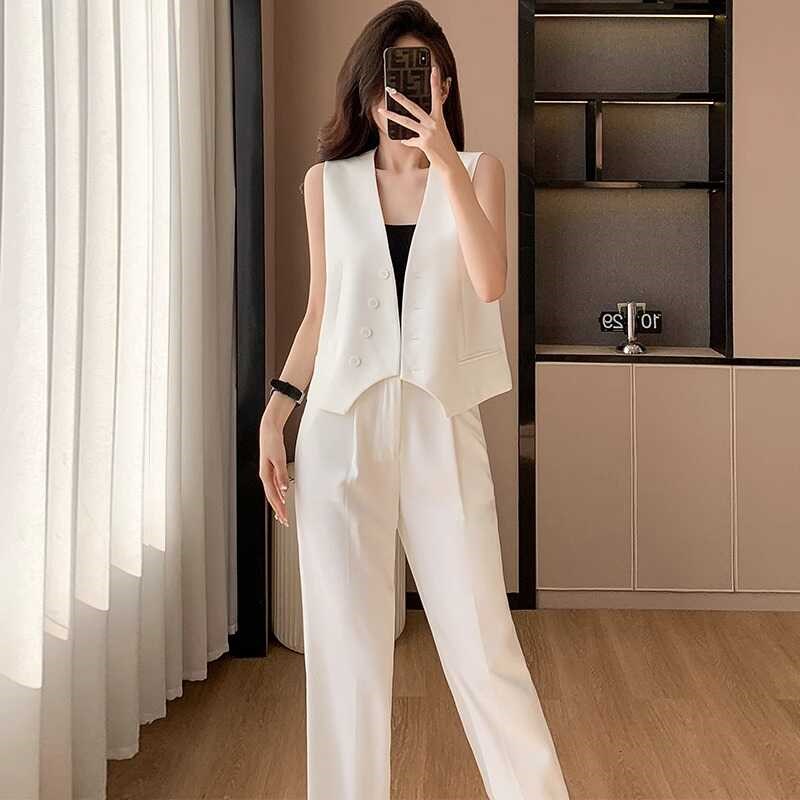 白色马甲套装女夏薄款2024夏季新款小H个子外穿女款西装小马夹夏