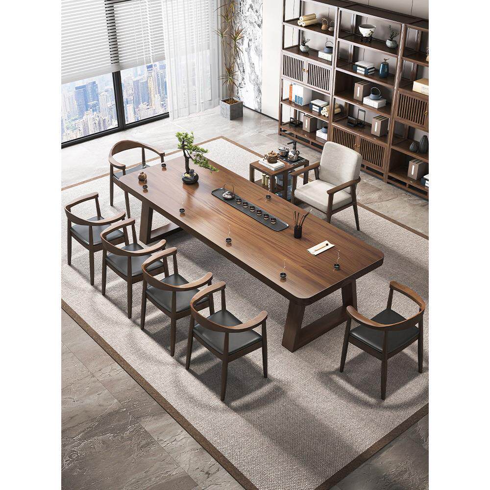 新中式实木大板茶桌椅组合一桌五椅现代简约办公家用泡茶台功夫