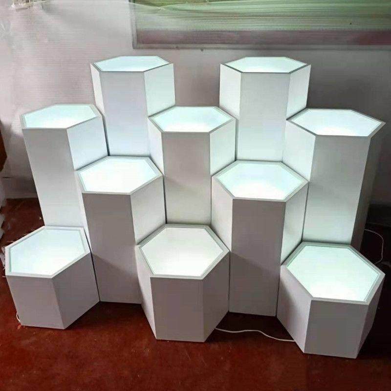 木制烤漆展示柜六边形展示台智能锁净水器展台方形六角定做发光台