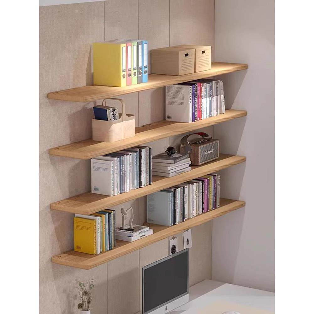 白蜡木墙上置物架实木一字隔板客厅电视背景墙面悬空壁挂展示架