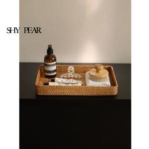 shy pear羞梨 藤编收纳篮 手工编织桌面化妆品收纳玄关杂物置物篮