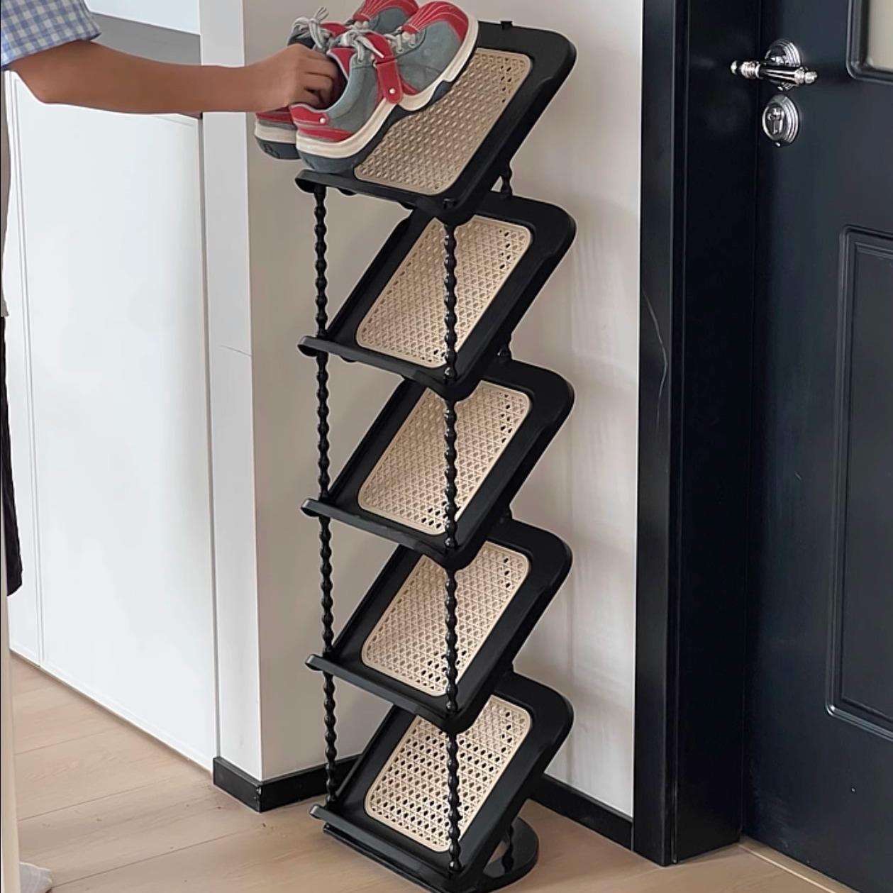 ANNA中古风鞋架门口多层小窄简易鞋柜入户门宿舍省空间置物架藤编