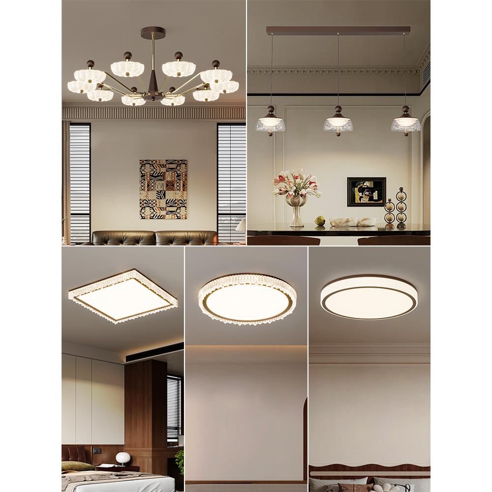 2025新客厅吊灯卧室中世纪风格覆古胡桃色全光谱高端大厅主灯