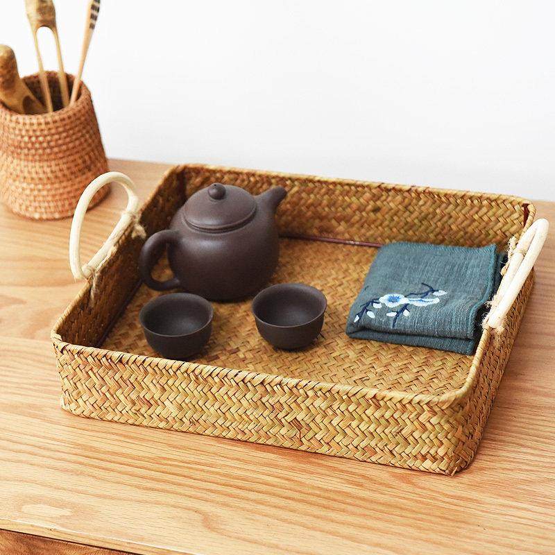 手艺创艺海草编托盘收纳筐书筐收纳篮文艺整理篮藤编甜品盘茶盘拖,收纳整理,其他收纳篮,淘宝优惠券,粉丝福利购,淘宝优惠卷