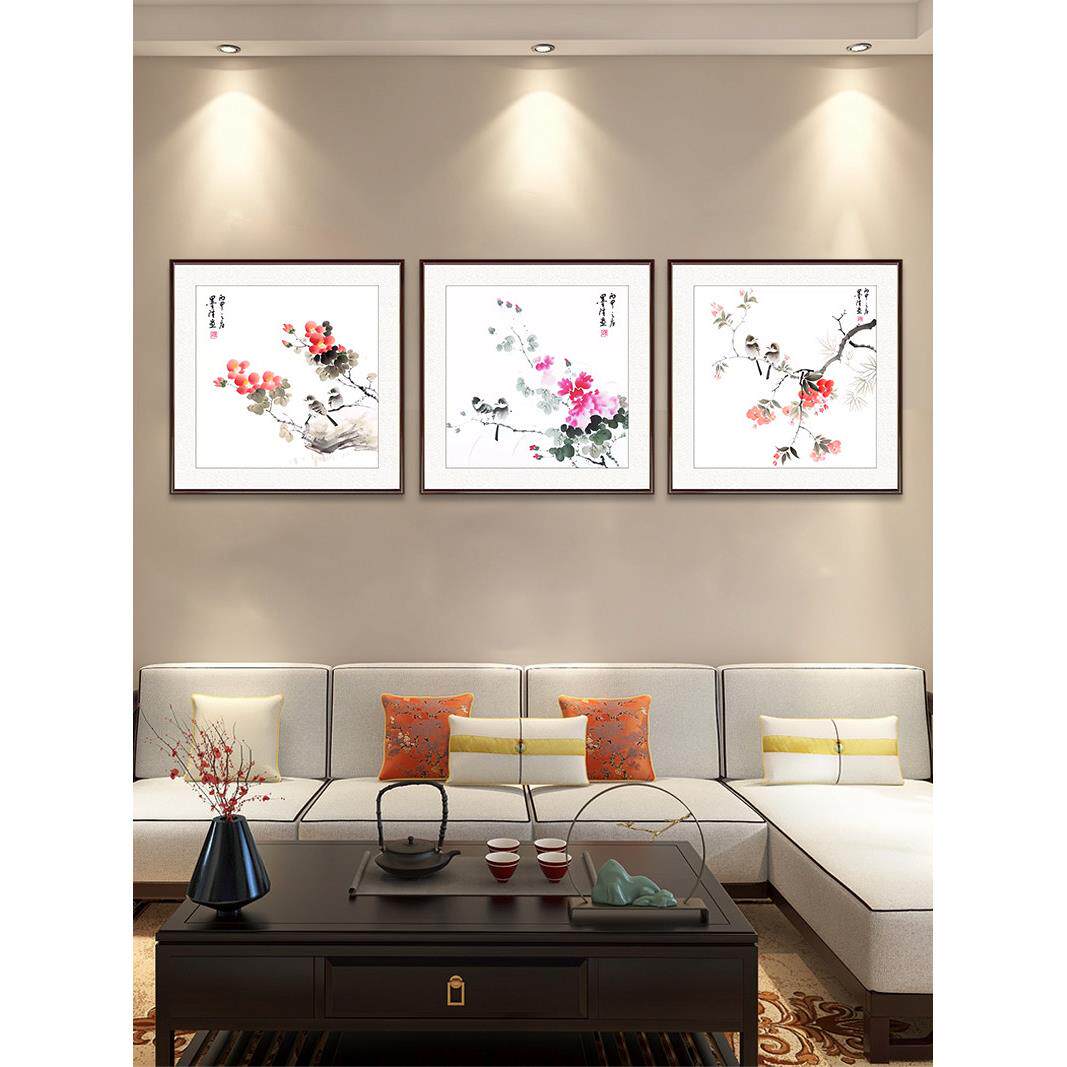 国画手绘真迹斗方花鸟画餐厅画客厅卧室中式装饰画沙发背景墙挂画